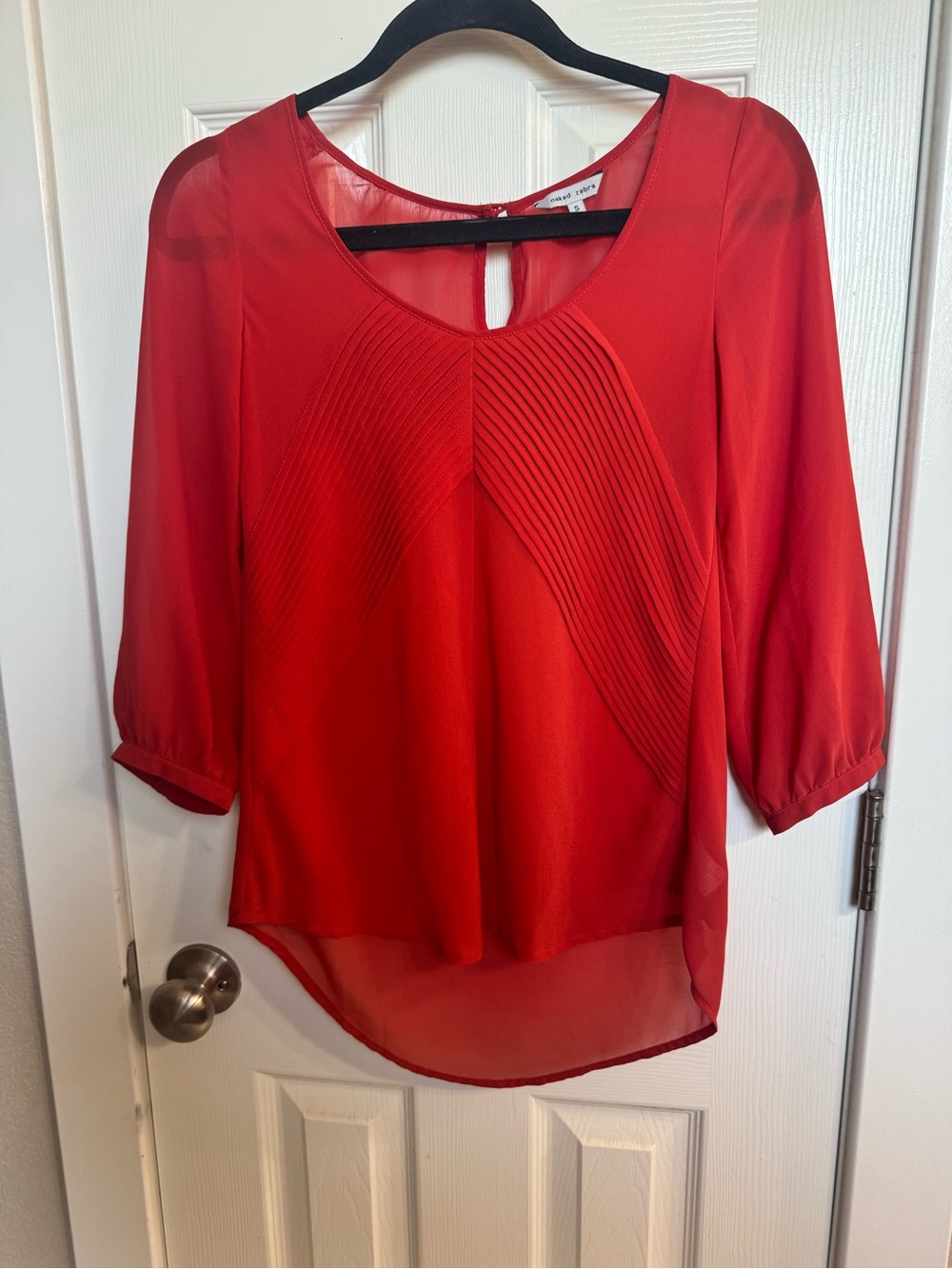 Naked Zebra Rust colored Pleated Front Sheer Blouse